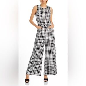 Aqua Black and White Checkered Jumpsuit Size L NWT $199